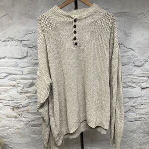 Vintage Eddie Bauer Sweater Henley Chunky Knit Oatmeal Large Tall USA Made
